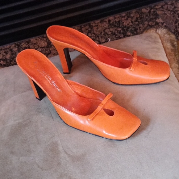 Charles David Coral-Orange Slip-On Mule Heels - Picture 4 of 7